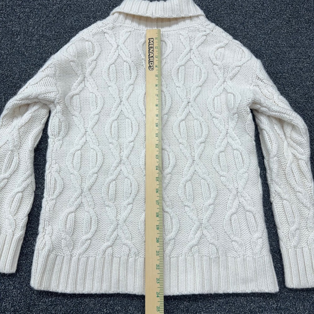 LL Bean Women XS Cream Cable Knit Wool Blend Shawl Collar Fisherman Cardigan - Picture 5 of 10